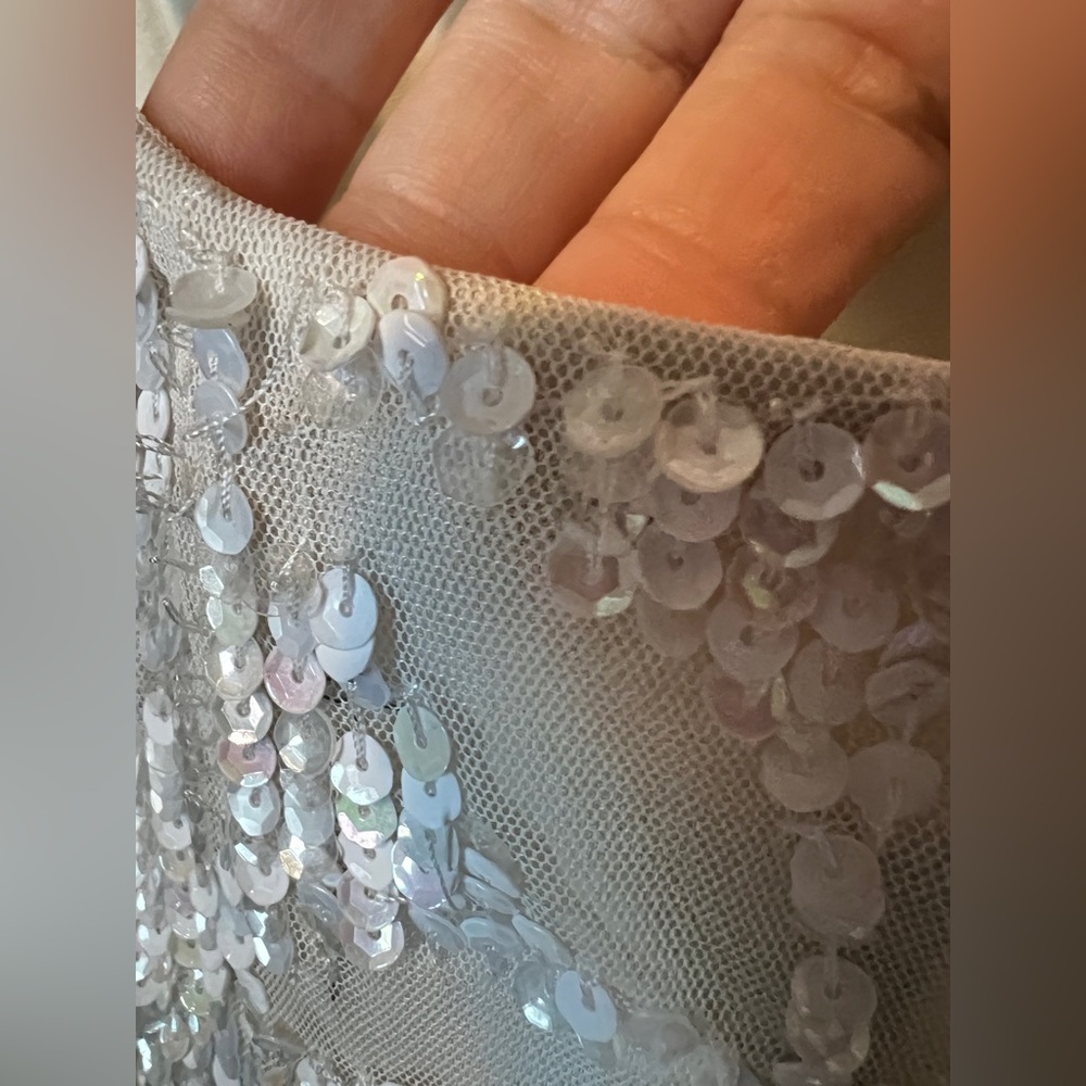 👗 NWT! Adrianna Papell White Holographic Multi Color  Sequin Dress - Picture 4 of 9